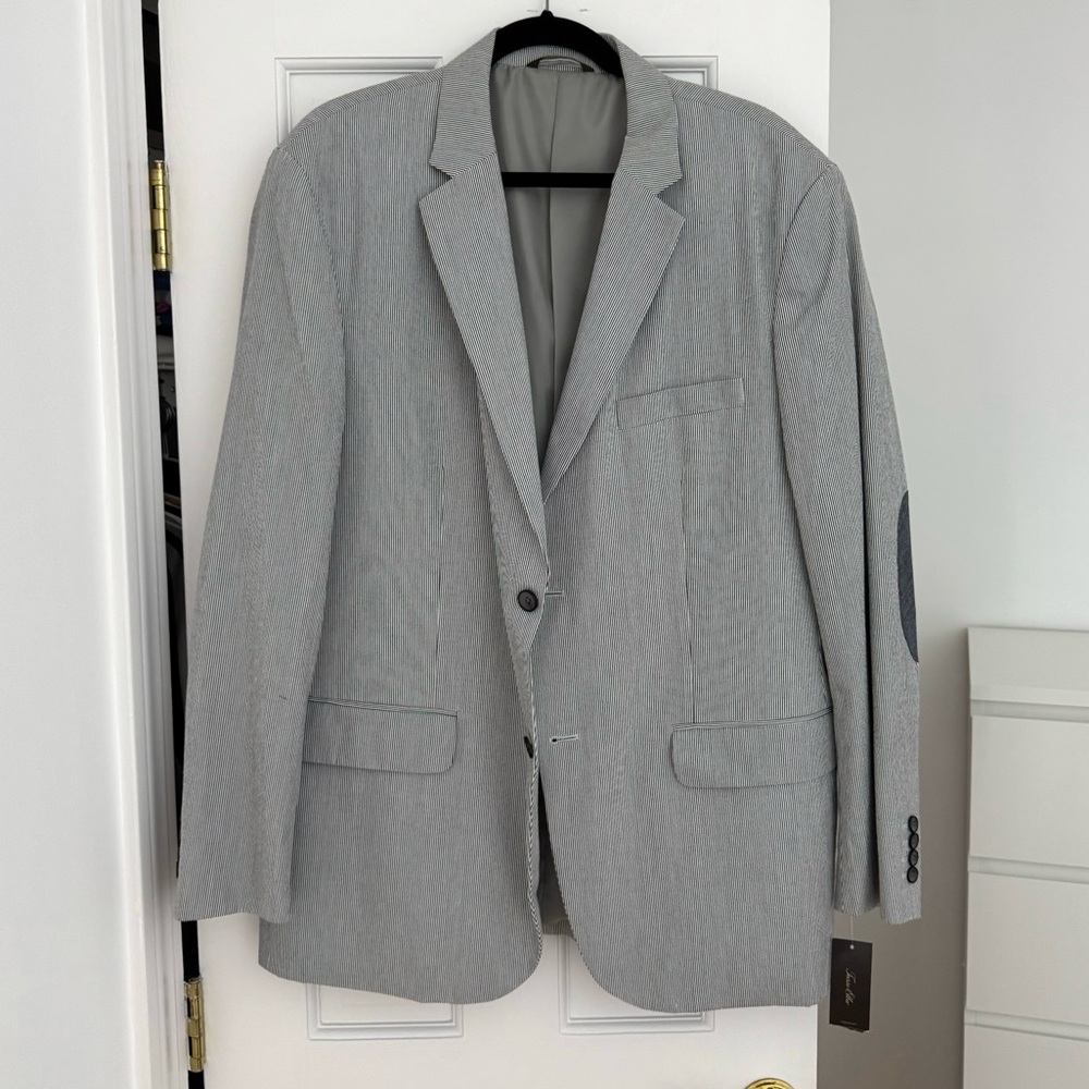 NWT Tasso Elba Men’s Cotton Blazer Jacket, Blue and white stripes Size XL